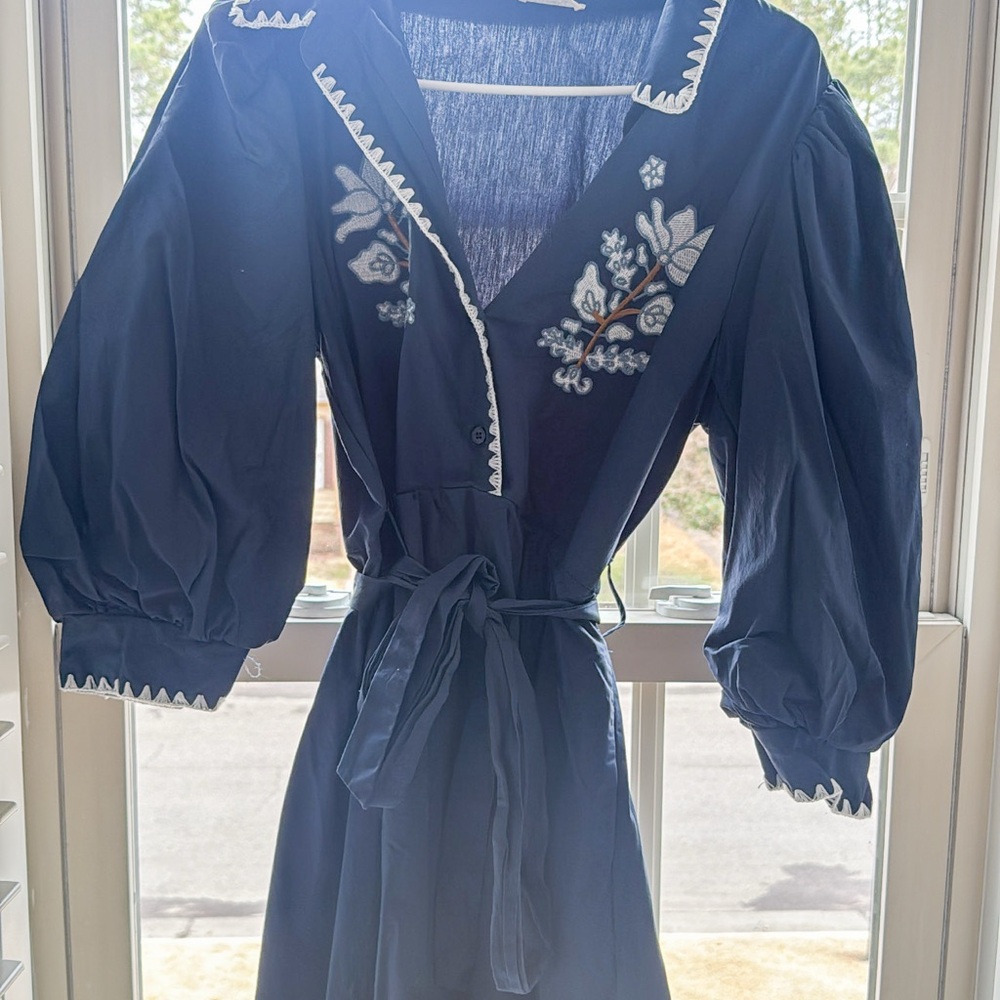 Elegant Navy Blue Embroidered Dress